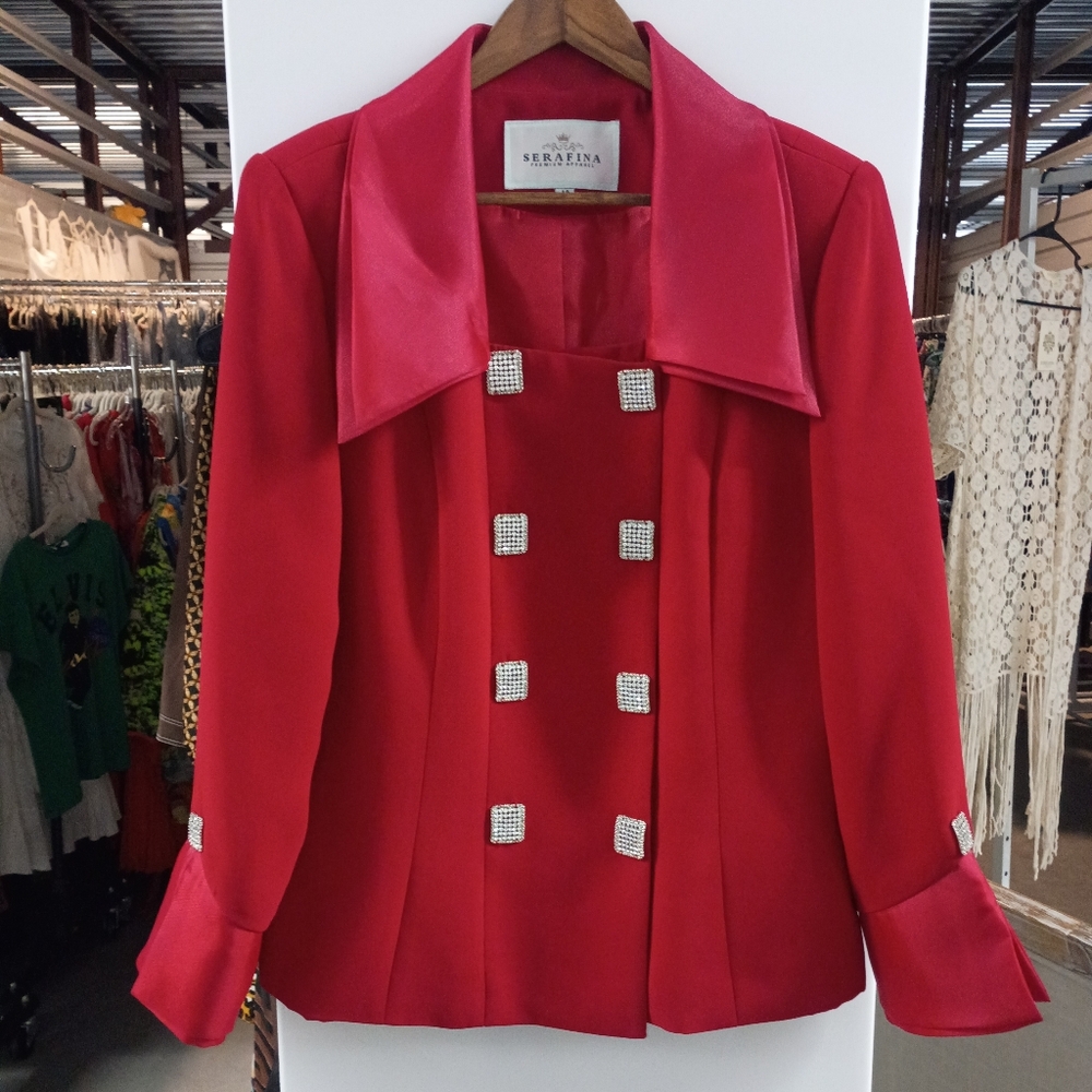 Elegant Red Double-Breasted Women's Jacket - Picture 2 of 6